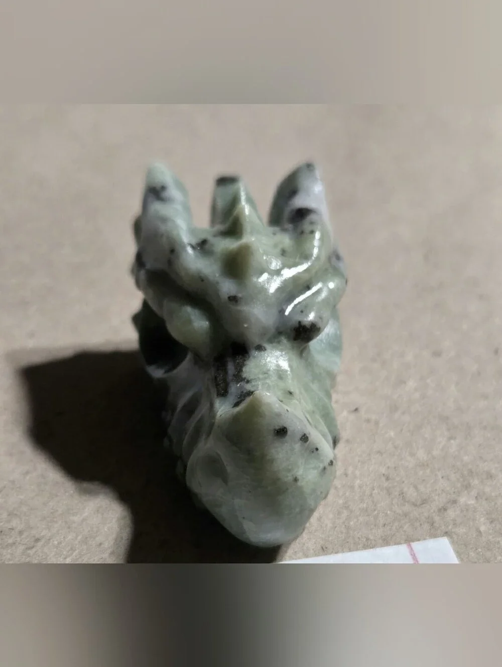 Detailed Kiwi Jasper Crystal Carved Dragon Head Stone Sculpture Decor